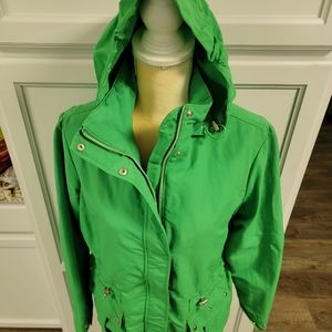 Lands End Womens Size S Rain Jacket Windbreaker Green Nylon Hooded Lightweight